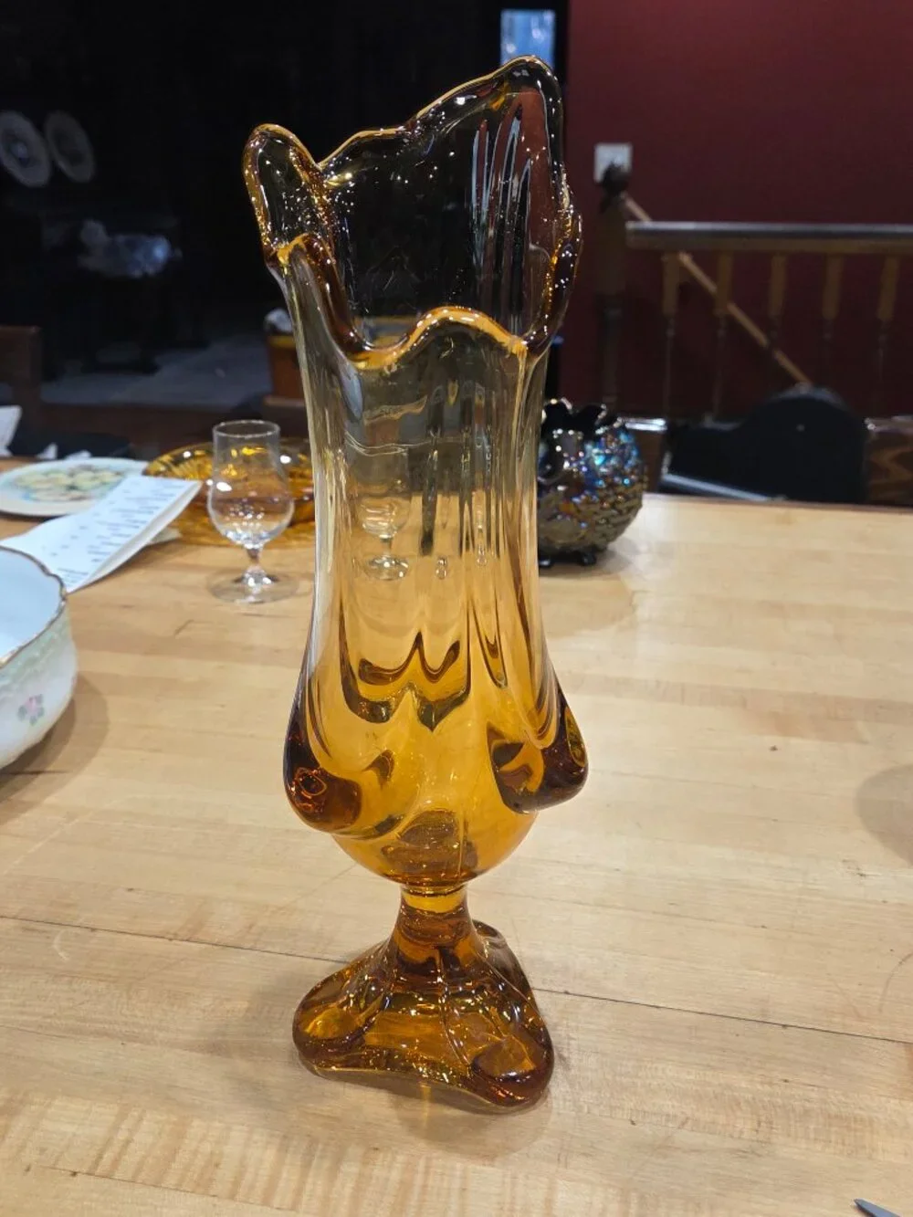 Vintage MCM Viking Amber Epic Drape Swung Vase 12.5